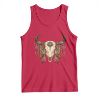 Vintage Southwestern Cow Skull Tank Top Boho Feather Western Graphic