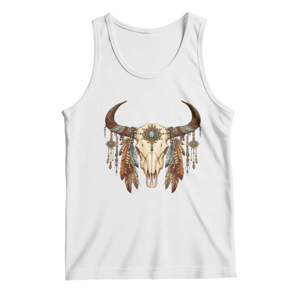 Vintage Southwestern Cow Skull Tank Top Boho Feather Western Graphic