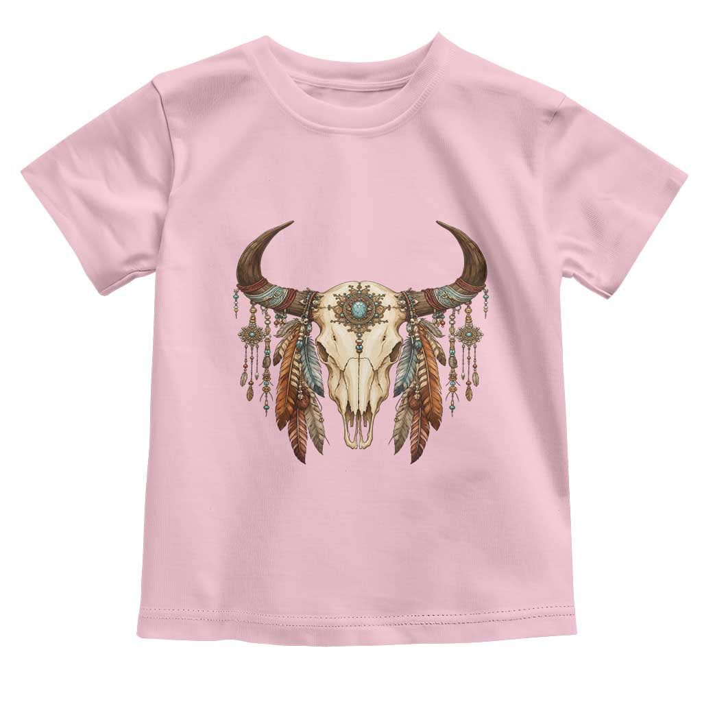Vintage Southwestern Cow Skull Toddler T Shirt Boho Feather Western Graphic