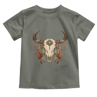 Vintage Southwestern Cow Skull Toddler T Shirt Boho Feather Western Graphic