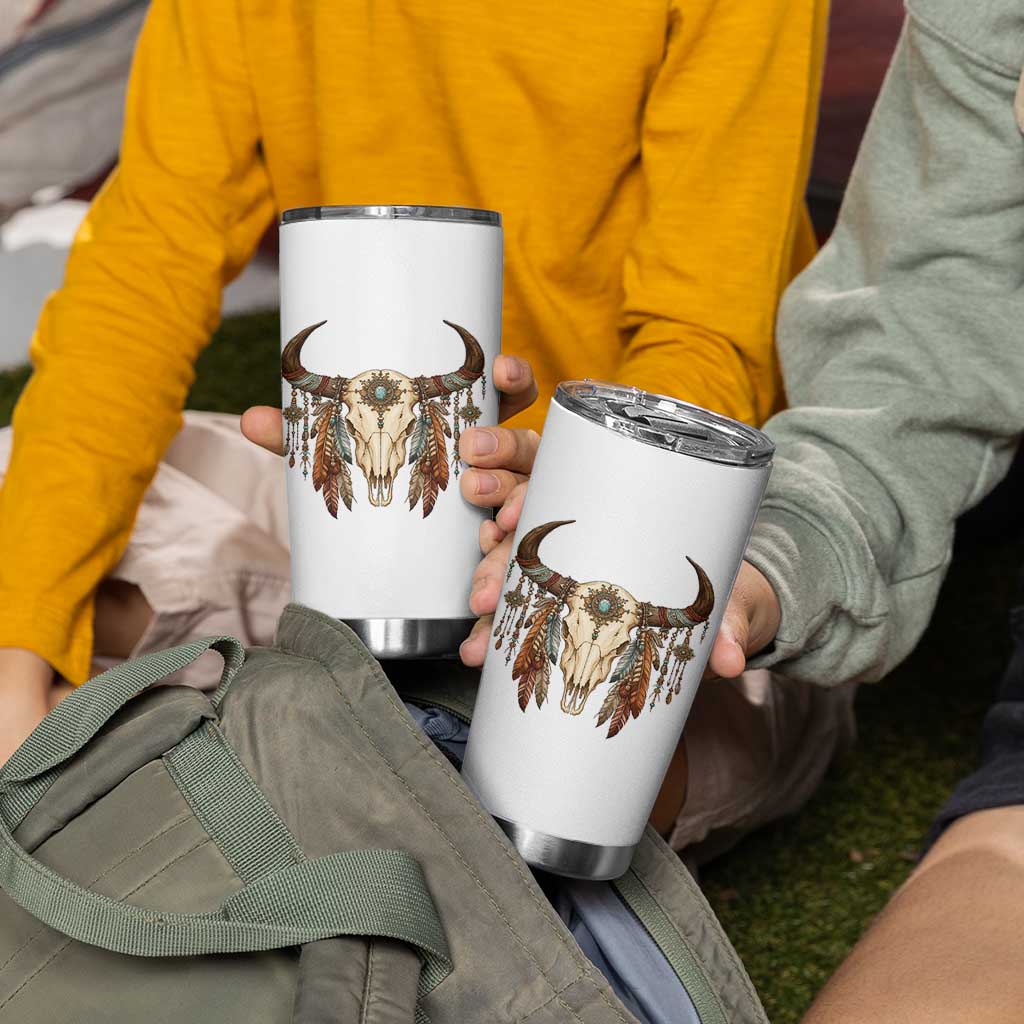 Vintage Southwestern Cow Skull Tumbler Cup Boho Feather Western Graphic