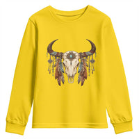 Vintage Southwestern Cow Skull Youth Sweatshirt Boho Feather Western Graphic