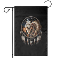 Vintage Native American Woman With White Wolf Graphic Garden Flag