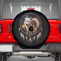 Vintage Native American Woman With White Wolf Graphic Spare Tire Cover