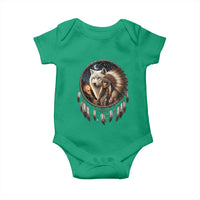 Vintage Native American Woman With White Wolf Graphic Baby Onesie
