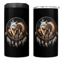 Vintage Native American Woman With White Wolf Graphic 4 in 1 Can Cooler Tumbler