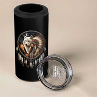 Vintage Native American Woman With White Wolf Graphic 4 in 1 Can Cooler Tumbler