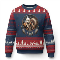 Vintage Native American Woman With White Wolf Graphic Ugly Christmas Sweater