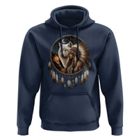 Vintage Native American Woman With White Wolf Graphic Hoodie