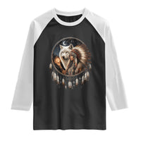 Vintage Native American Woman With White Wolf Graphic Raglan Shirt