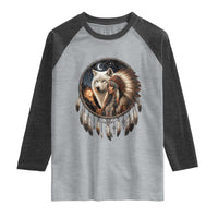 Vintage Native American Woman With White Wolf Graphic Raglan Shirt