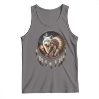 Vintage Native American Woman With White Wolf Graphic Tank Top