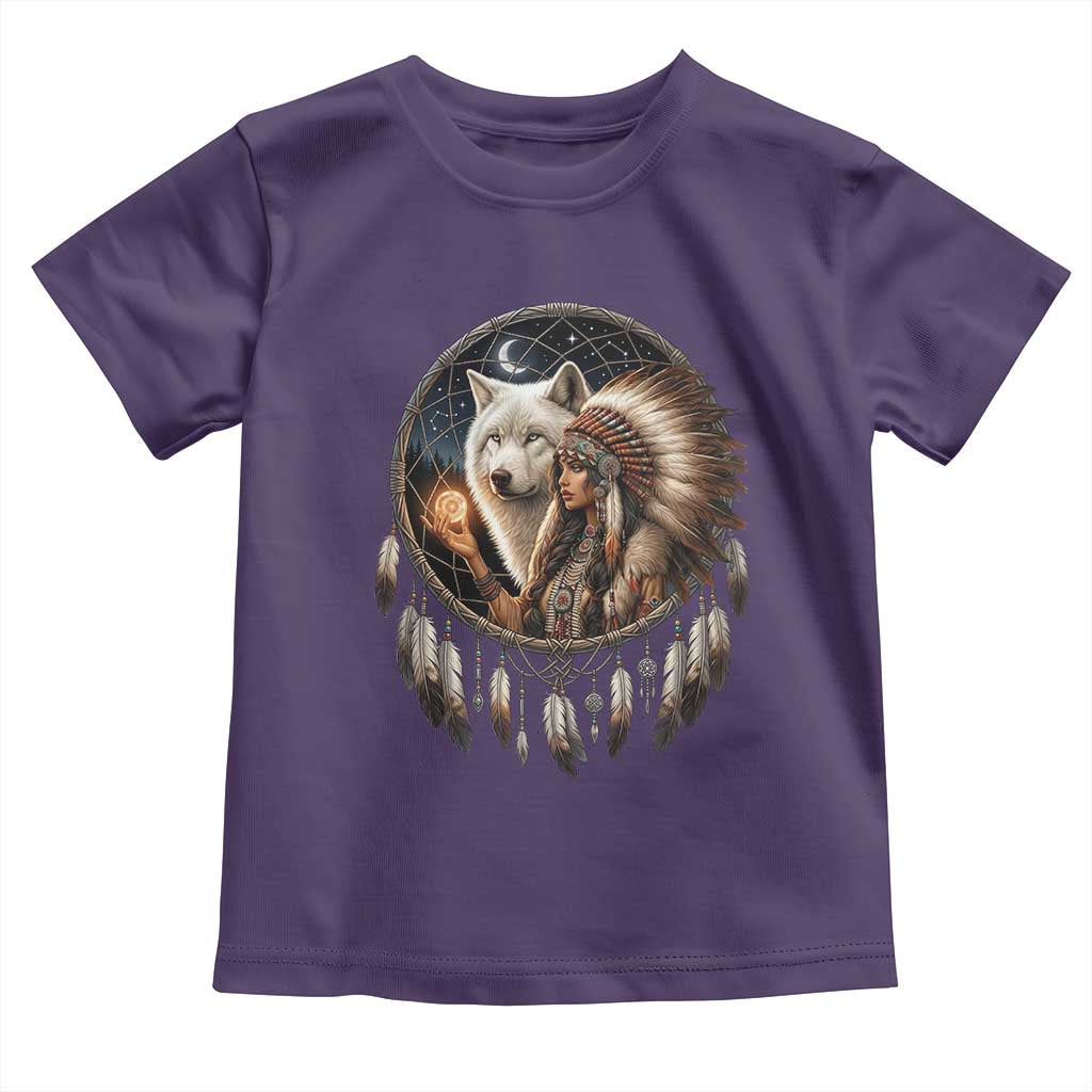 Vintage Native American Woman With White Wolf Graphic Toddler T Shirt