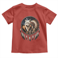 Vintage Native American Woman With White Wolf Graphic Toddler T Shirt