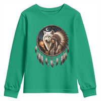 Vintage Native American Woman With White Wolf Graphic Youth Sweatshirt