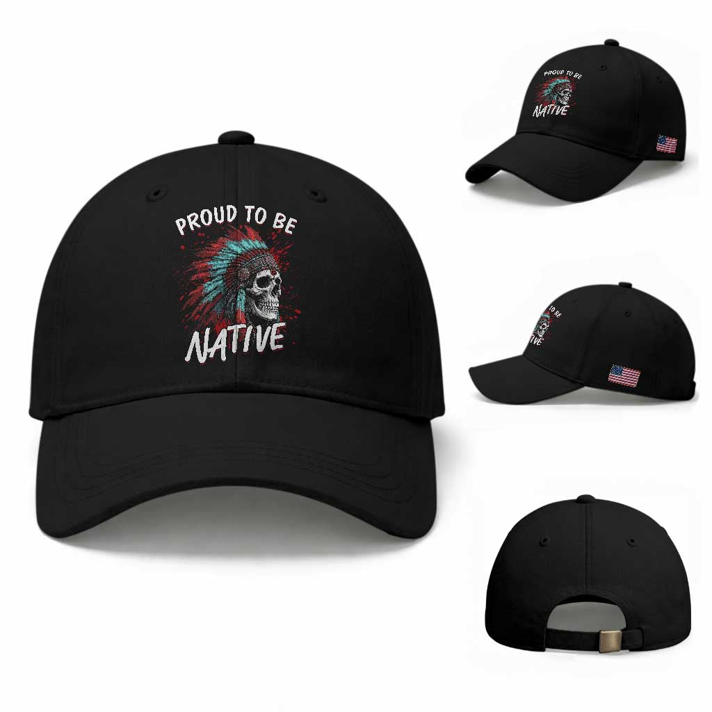 Proud To Be Native Baseball Cap Native American Skull Headdress Graphic