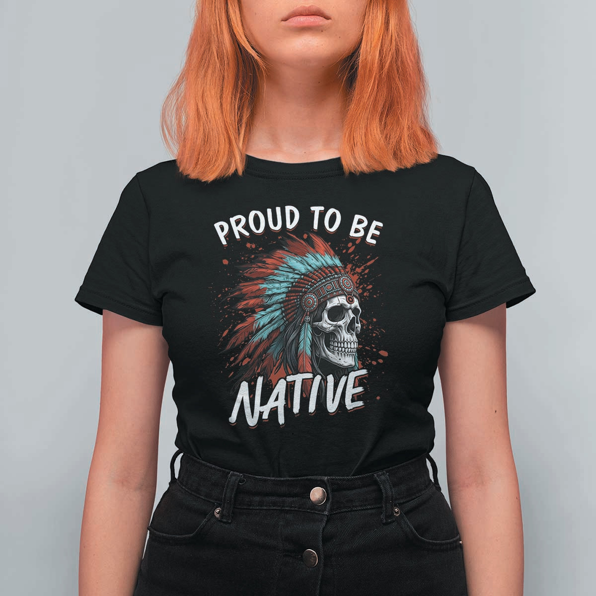 Proud To Be Native T Shirt For Women Native American Skull Headdress Graphic