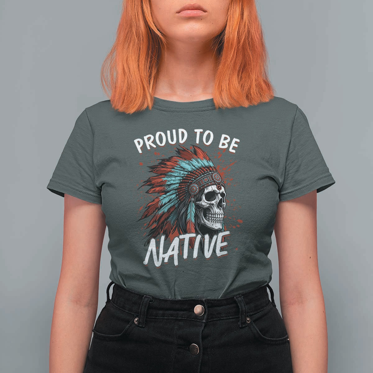 Proud To Be Native T Shirt For Women Native American Skull Headdress Graphic