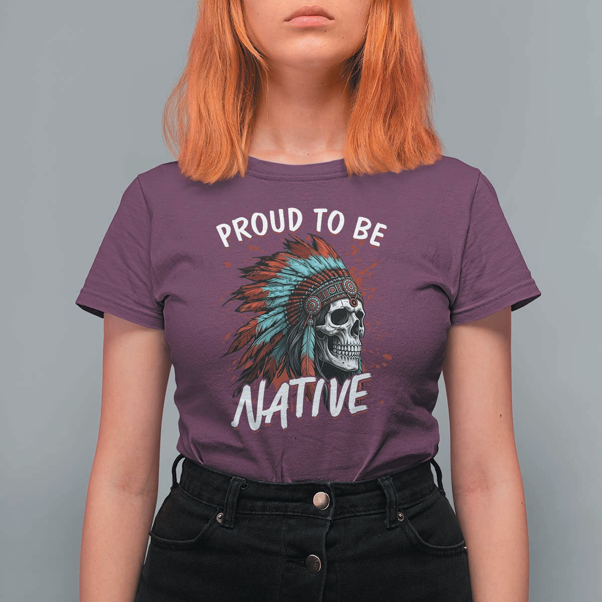 Proud To Be Native T Shirt For Women Native American Skull Headdress Graphic