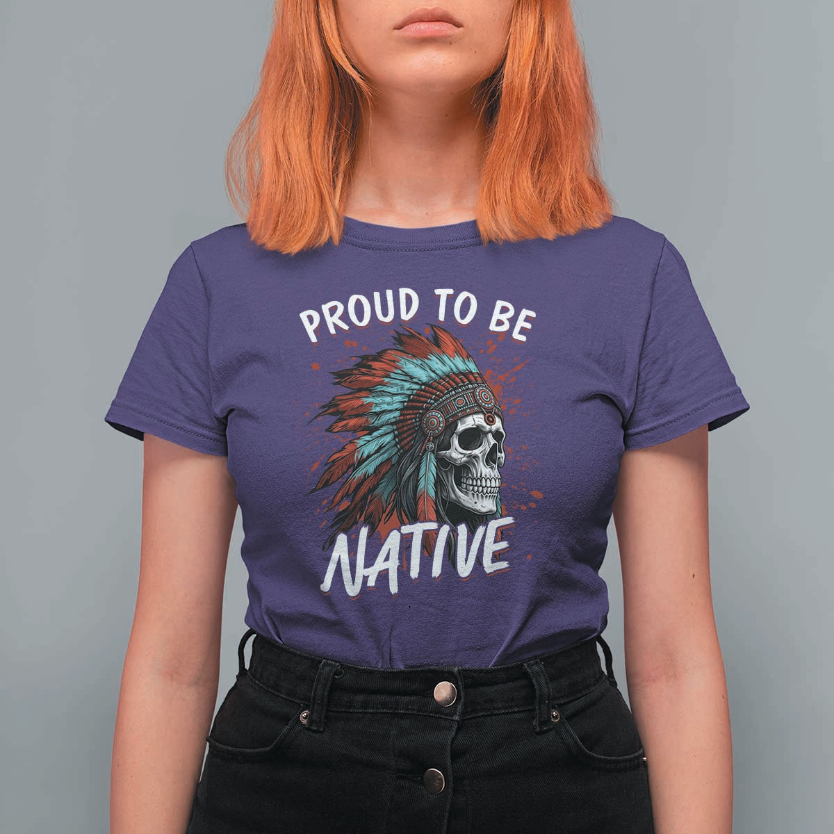 Proud To Be Native T Shirt For Women Native American Skull Headdress Graphic