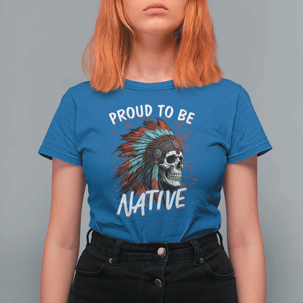 Proud To Be Native T Shirt For Women Native American Skull Headdress Graphic