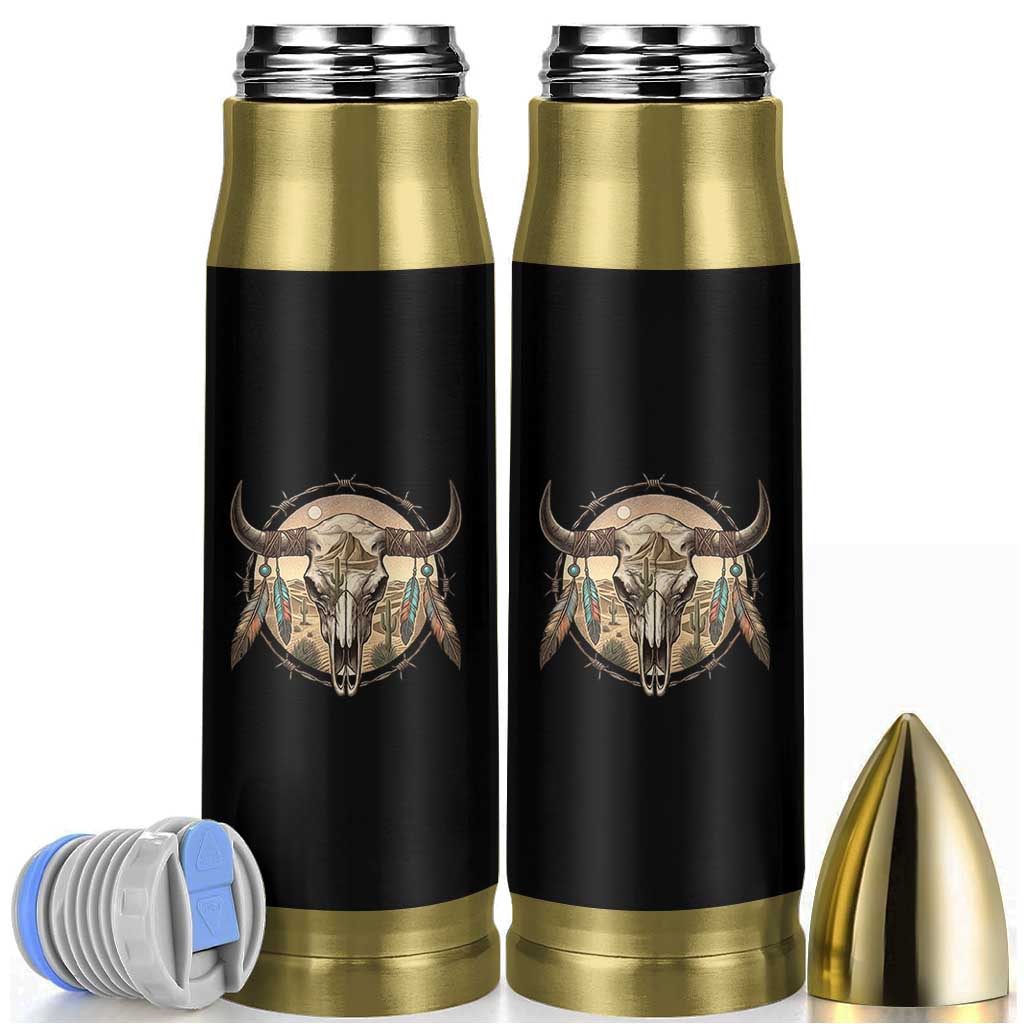 Southwestern Desert Bull Skull Bullet Tumbler Rustic Western Feather Emblem