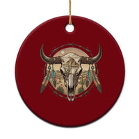 Southwestern Desert Bull Skull Ceramic Ornament Rustic Western Feather Emblem