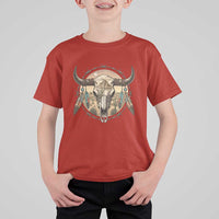 Southwestern Desert Bull Skull T Shirt For Kid Rustic Western Feather Emblem