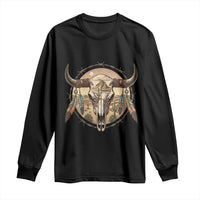 Southwestern Desert Bull Skull Long Sleeve Shirt Rustic Western Feather Emblem