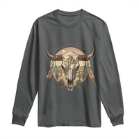 Southwestern Desert Bull Skull Long Sleeve Shirt Rustic Western Feather Emblem