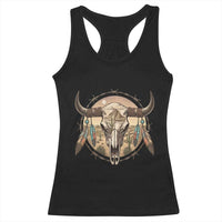 Southwestern Desert Bull Skull Racerback Tank Top Rustic Western Feather Emblem