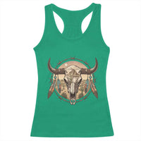 Southwestern Desert Bull Skull Racerback Tank Top Rustic Western Feather Emblem
