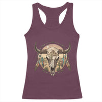 Southwestern Desert Bull Skull Racerback Tank Top Rustic Western Feather Emblem