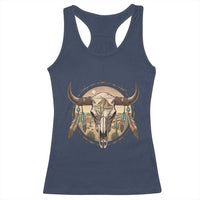 Southwestern Desert Bull Skull Racerback Tank Top Rustic Western Feather Emblem