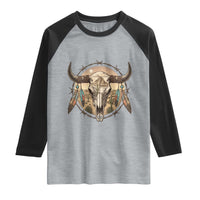 Southwestern Desert Bull Skull Raglan Shirt Rustic Western Feather Emblem