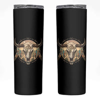 Southwestern Desert Bull Skull Skinny Tumbler Rustic Western Feather Emblem