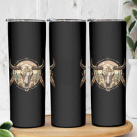 Southwestern Desert Bull Skull Skinny Tumbler Rustic Western Feather Emblem