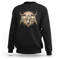 Southwestern Desert Bull Skull Sweatshirt Rustic Western Feather Emblem