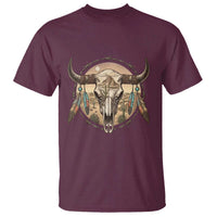 Southwestern Desert Bull Skull T Shirt Rustic Western Feather Emblem