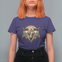 Southwestern Desert Bull Skull T Shirt For Women Rustic Western Feather Emblem