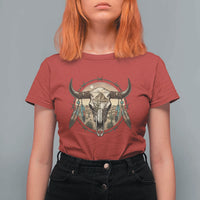 Southwestern Desert Bull Skull T Shirt For Women Rustic Western Feather Emblem