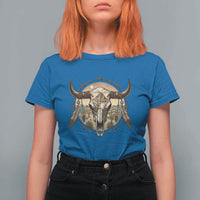 Southwestern Desert Bull Skull T Shirt For Women Rustic Western Feather Emblem