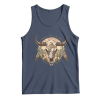 Southwestern Desert Bull Skull Tank Top Rustic Western Feather Emblem