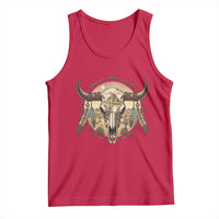 Southwestern Desert Bull Skull Tank Top Rustic Western Feather Emblem