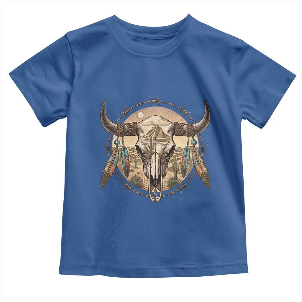 Southwestern Desert Bull Skull Toddler T Shirt Rustic Western Feather Emblem