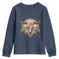 Southwestern Desert Bull Skull Youth Sweatshirt Rustic Western Feather Emblem