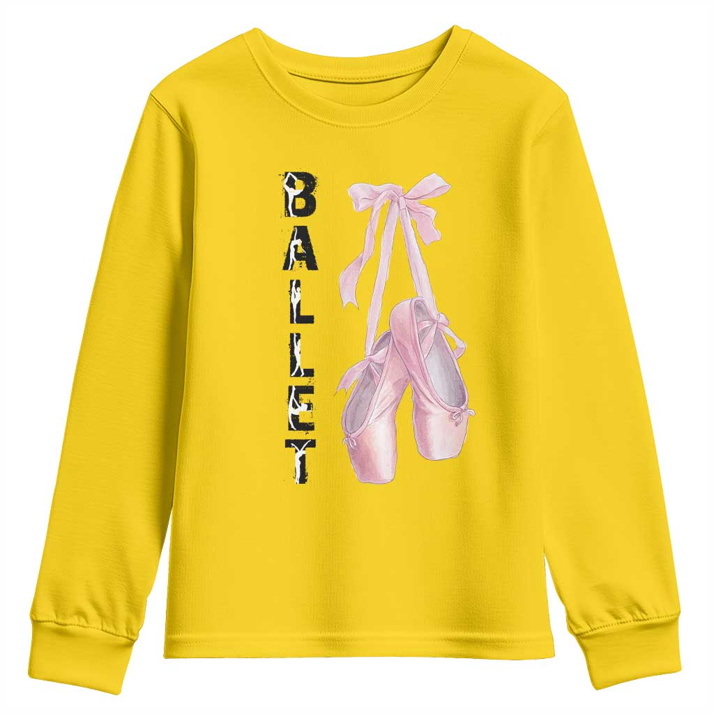 Ballerina Pointe Shoes Youth Sweatshirt Gift For Cute Ballet Girl - Wonder Print Shop