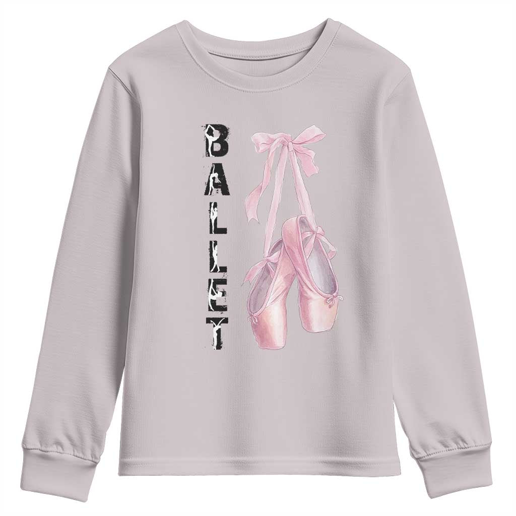 Ballerina Pointe Shoes Youth Sweatshirt Gift For Cute Ballet Girl - Wonder Print Shop