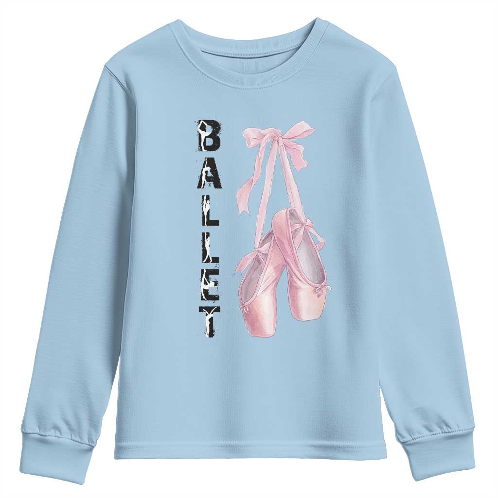 Ballerina Pointe Shoes Youth Sweatshirt Gift For Cute Ballet Girl - Wonder Print Shop