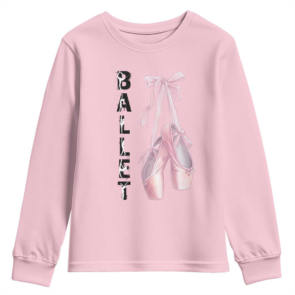 Ballerina Pointe Shoes Youth Sweatshirt Gift For Cute Ballet Girl - Wonder Print Shop